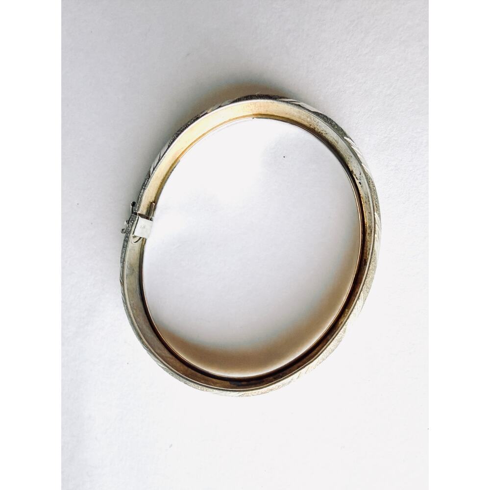 Vintage Sterling Silver Sand Blasted Bangle Bracelet Chevron 925 - Picture 5 of 11